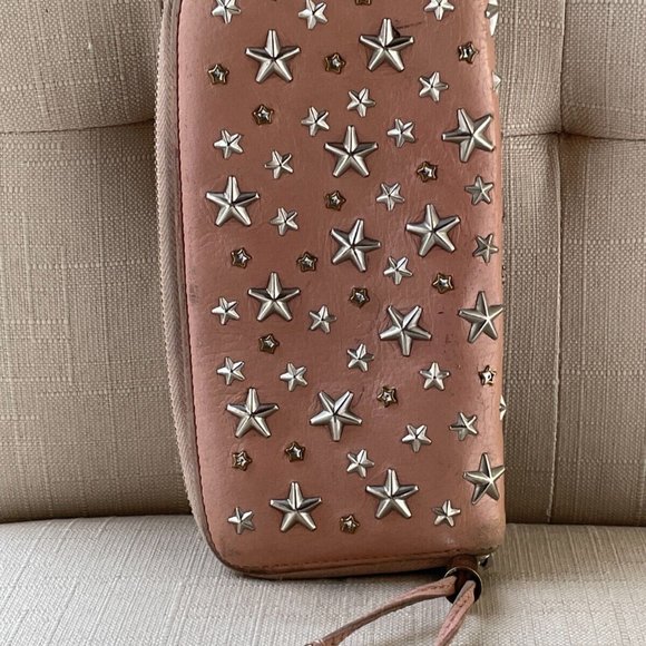 Jimmy Choo Clutch Nellie Star Studded Leather Zip Around Long Wallet Made Italy - Picture 2 of 12